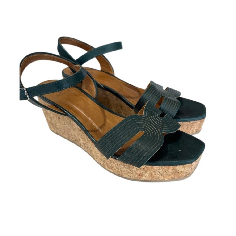 Coclico Midwood Cork Wedge Sandal Green Leather Platform Ankle Strap EU 41 US 10